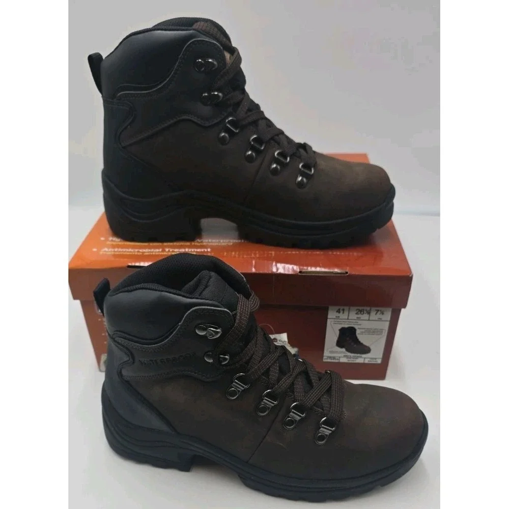 Ozark Trail Bandy Men's Hiking Boots Size 7.5 Dark Brown Leather Waterproof